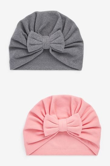 Pink Fleece 2PACK BABY TURBANS WITH BOW (0mths-2yrs)