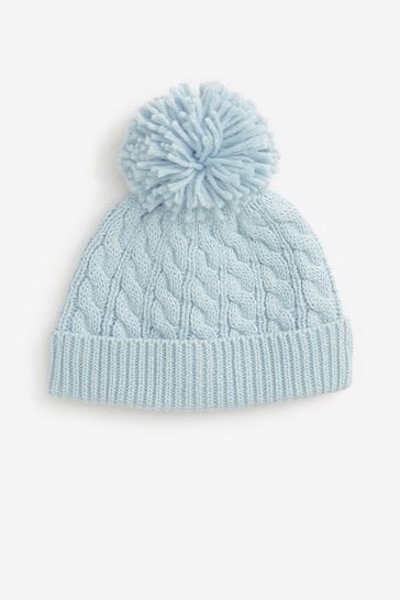 Light Blue Cable Knitted Baby Pom Hat (0mths-2yrs)