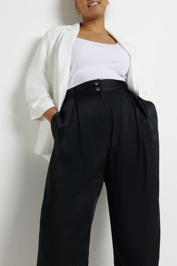 Black pleated wide leg trousers hotsell