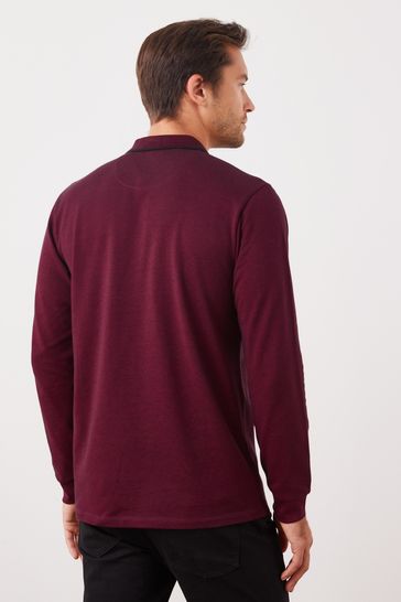 Burgundy Red Oxford Long Sleeve Pique Polo Shirt