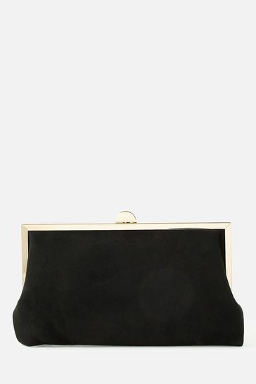 Accessorize Black Suedette Clip Frame Clutch Bag