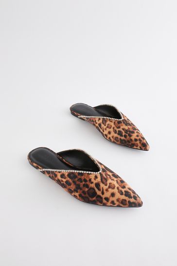 Buy Animal Print Forever Comfort Diamante Trim Point Toe Mules from Next Luxembourg