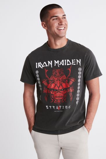 Camiseta gris de algodón con lavado ácido de Iron Maiden