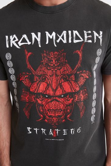 Buy Iron Maiden Grey Acid Wash Band T Shirt from Next Luxembourg