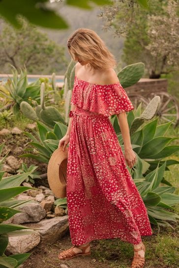 Monsoon red shop bardot dress