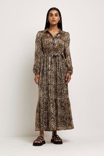 River Island Black Leopard Print Maxi Midi Dress