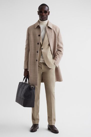 Reiss Oatmeal Wish Slim Fit Wool Blend Trousers