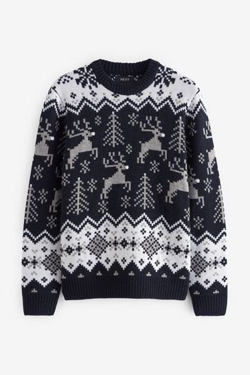 Black reindeer christmas jumper discount