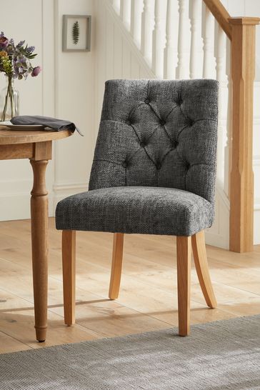 Set of 2 Chunky Chenille Dark Grey Wolton Collection Luxe Buttoned Dining Chairs