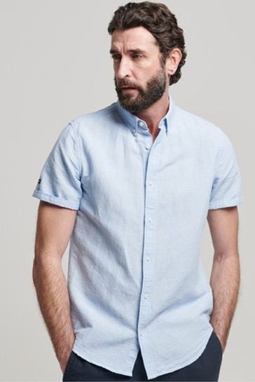 Superdry Light Blue Cotton Studios Linen Short Sleeve Shirt