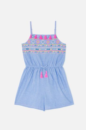 Angels by Accessorize Blue Chambray Embroidered Playsuit