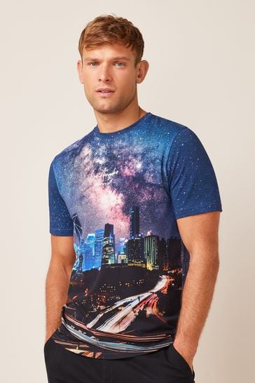 LA Skyline Photographic Dip Dye T-Shirt