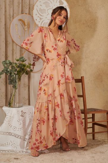 Hope And Ivy The Maeve Pink Maxi Wrap Dress