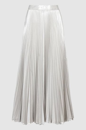 Silver foil pleated skirt sale