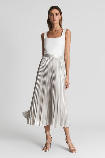 Buy Reiss Silver Elle Metallic Pleat Skirt from the Next UK online