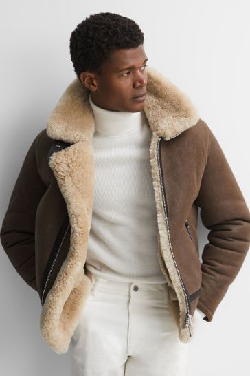Reiss shearling jacket mens sale