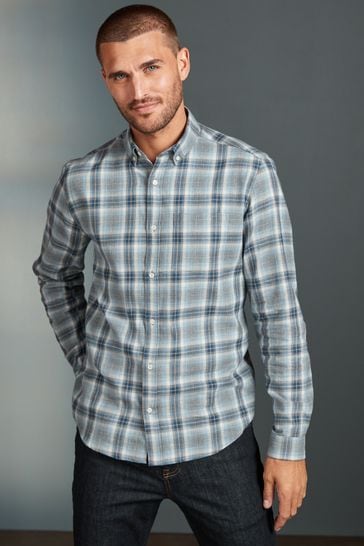 Grey Signature Brushed Flannel Check Shirt