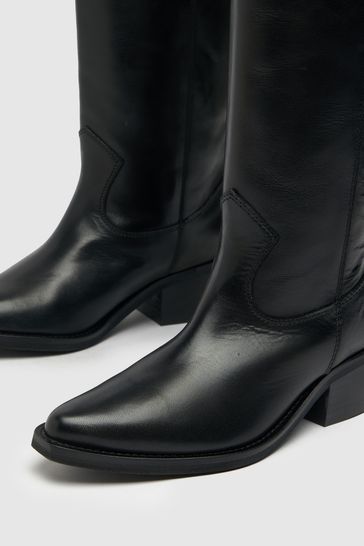 Schuh Dawn Leather Western Black Knee Boots