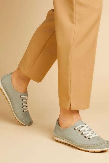 Pavers Baby Blue Ladies Leather Lace-Up Trainers