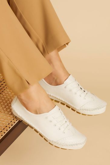Pavers White Ladies Leather Lace-Up Trainers