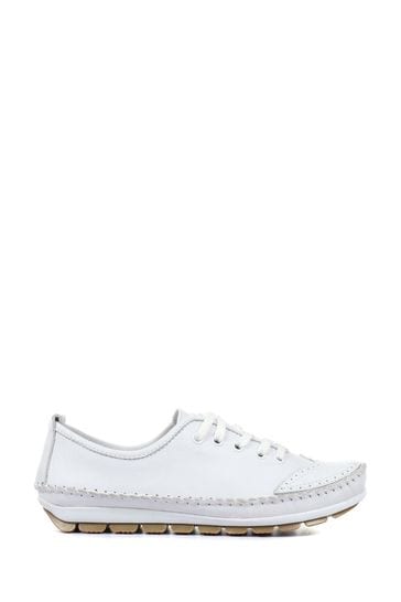 Pavers White Ladies Leather Lace Up Trainers