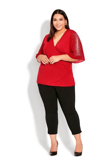 Avenue Red Wrap Bling Sleeve Top