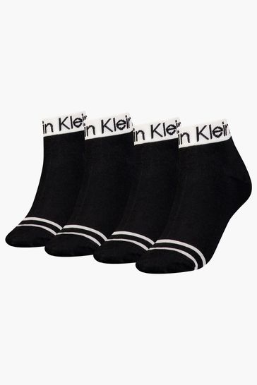 Calvin Klein Black Quarter Logo Socks 4 Pack