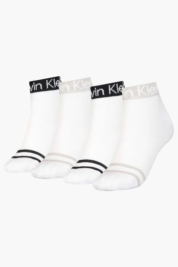 Calvin Klein White Quarter Logo Socks 4 Pack