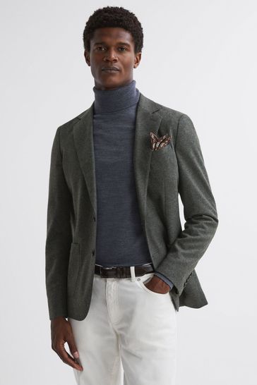 Reiss Forest Green Lincoln Slim Fit Single Breasted Wool Blazer