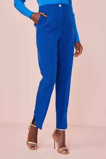 Blue Tailored High Waisted Skinny Trousers