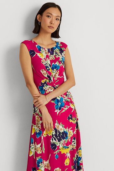 lauren ralph lauren floral stretch cotton midi dress
