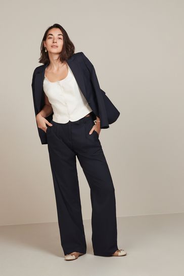 Buy Navy Blue Tailored Wide Leg Trousers from Next Luxembourg