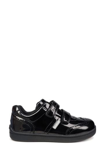 Toezone Gina Black Patent Brogue Rip Tape Fastening Shoes