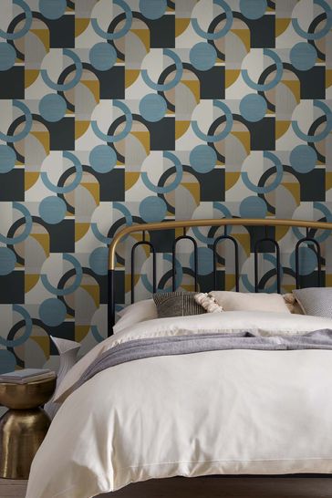 Blue Retro Shapes Geo Wallpaper Sample Paste The Wall