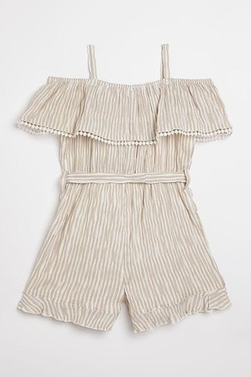 Buy River Island Beige Cream Bardot Pinstripe Playsuit from Next