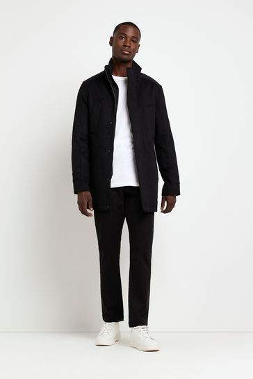 River Island Black Commuter Fixed Liner Coat