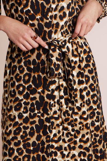 Buy Animal Print Belted Long Sleeve Button Through Shirt Dress from Next Luxembourg
