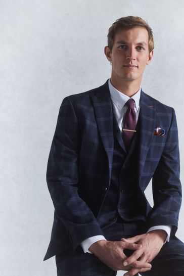 Buy Navy Blue Slim Fit Flannel Check Suit Jacket from Next Netherlands