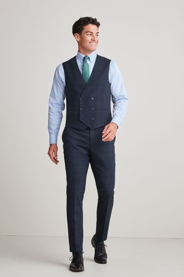 Buy Navy Check Suit Waistcoat from Next Luxembourg