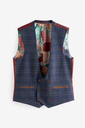 Buy Bright Blue Check Suit Waistcoat from Next Luxembourg