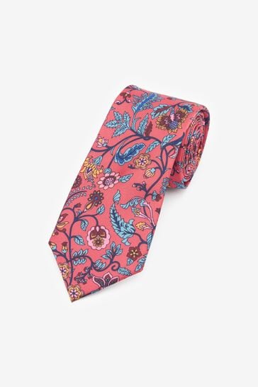 Coral Pink Floral Slim Pattern Tie