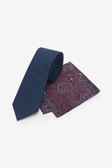 Blue Navy Paisley Slim Tie And Pocket Square Set