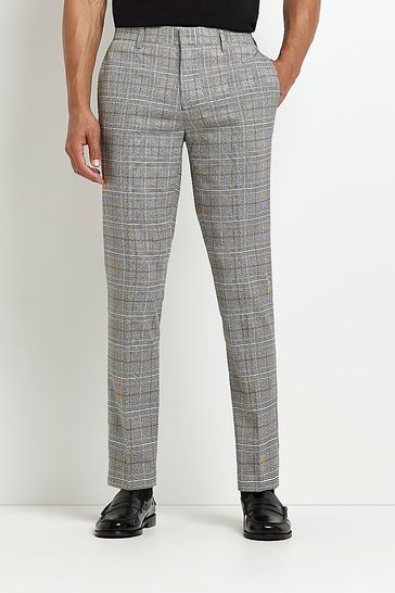 River Island Grey Mustard Check Trousers
