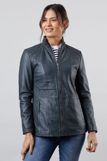 Blue grey leather jacket 2025