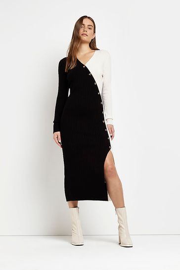 River Island Black Bailey Wrap Button Dress