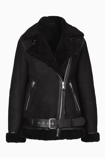 Allsaints shearling cheap leather jacket