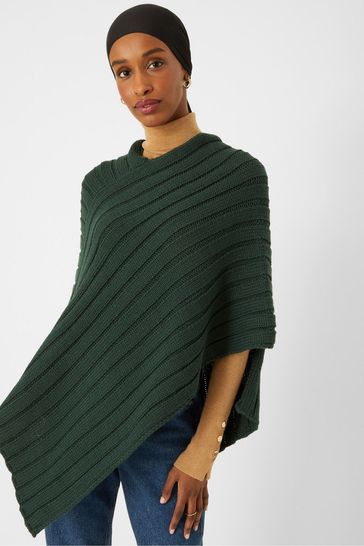 Accessorize Green Rachel Ribbed Knit Poncho