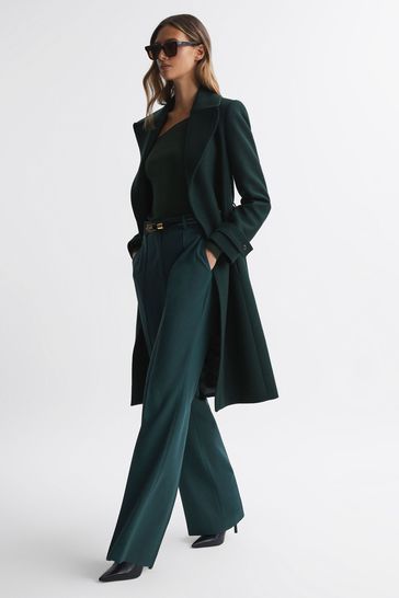 Reiss Green Tor Relaxed Wool Blend Belted Coat