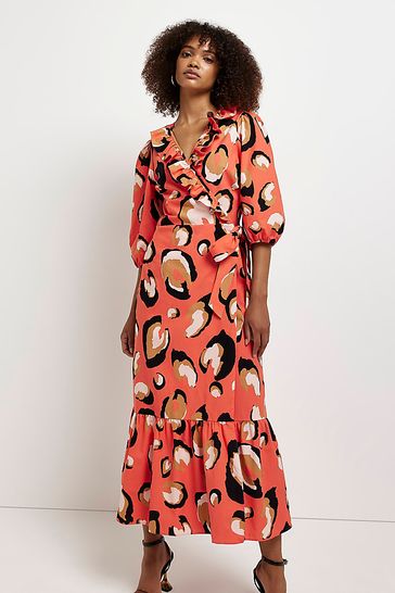 River Island Coral Leopard Print Dress