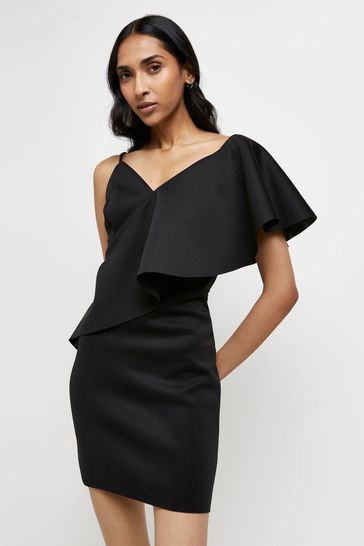 Buy River Island Sara Black Scuba Frill Asym Mini Dress from Next Ireland